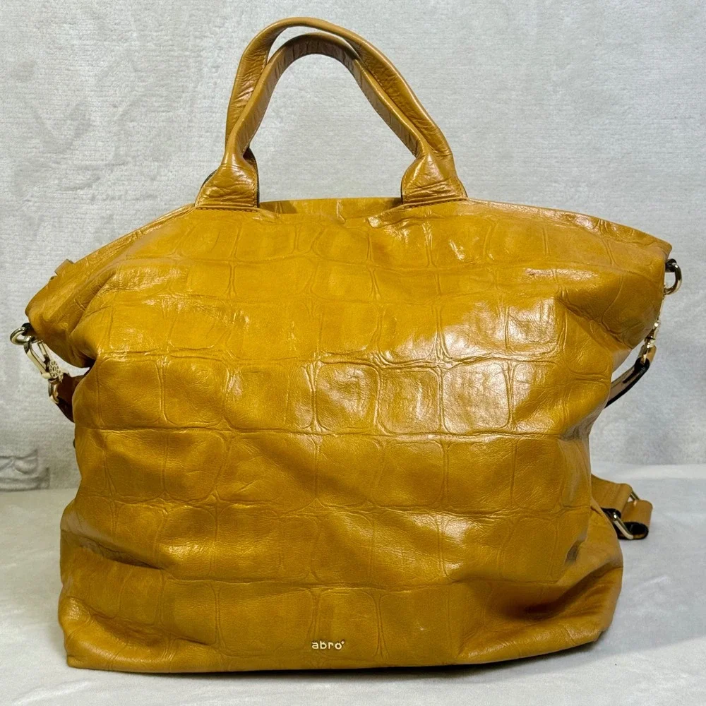 Abro Leather Purse Crocodile Embossed Crossbody Bag Mustard Yellow Fall Autumn